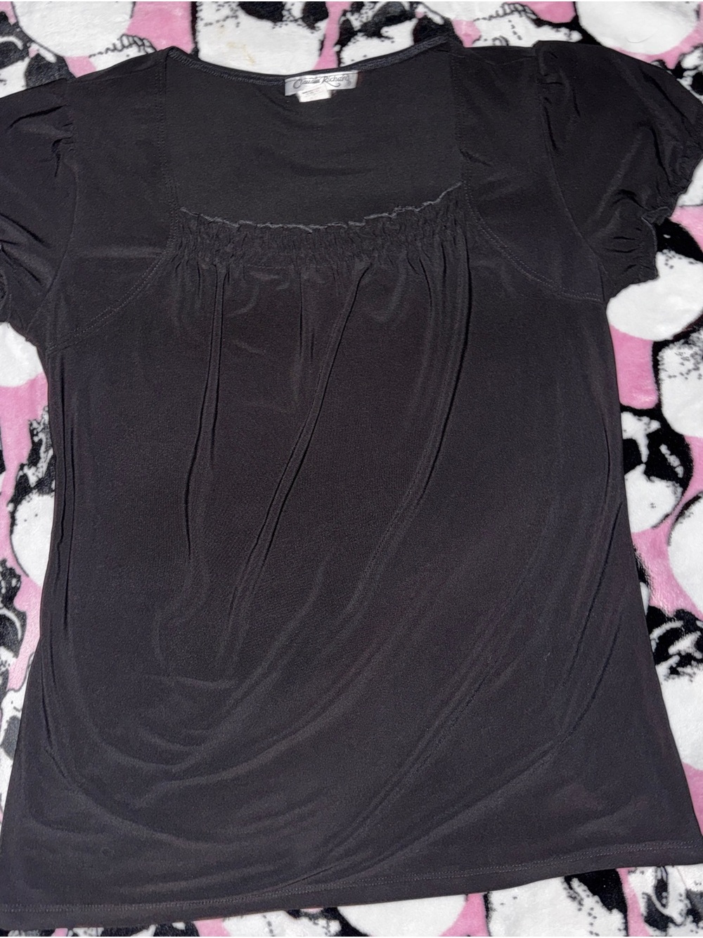 Claudia Richard Black Short Sleeve Scoop Neck Top